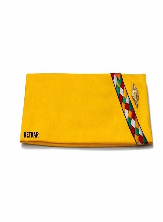KETKAR Cotton Uttarakhand Pahadi Topi with Brahmakamal Design | Traditional Himachali Cap for Men | Soft Comfortable Ethnic Wear for Festivals (Set of 1)_Yellow - Image 2
