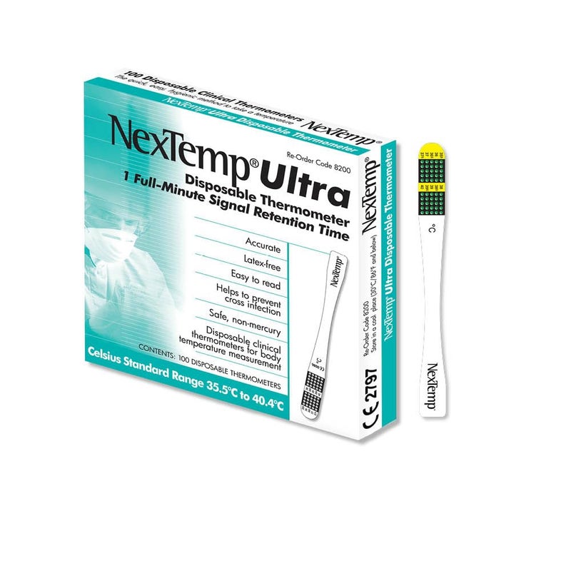 NEXTEMP Ultra Single-Use Thermometers: Individually Wrapped 100-pack, Provides Superior Accuracy and Maximum Infection Control. Perfect for Businesses, Schools, First-Aid, Home, and Travel! (Celsius) - Image 1