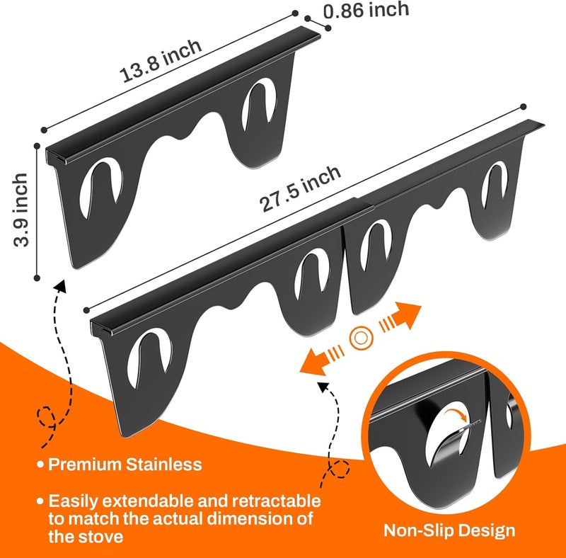 SmartTrends Stove Gap Covers Stainless Steel, 2 Pack Stove Gap Filler, Heat-Resistant Guards Between Stove & Counter, Adjustable Length 13" to 28", Easy to Clean Range Trim Kit for Sink, Black - Image 2