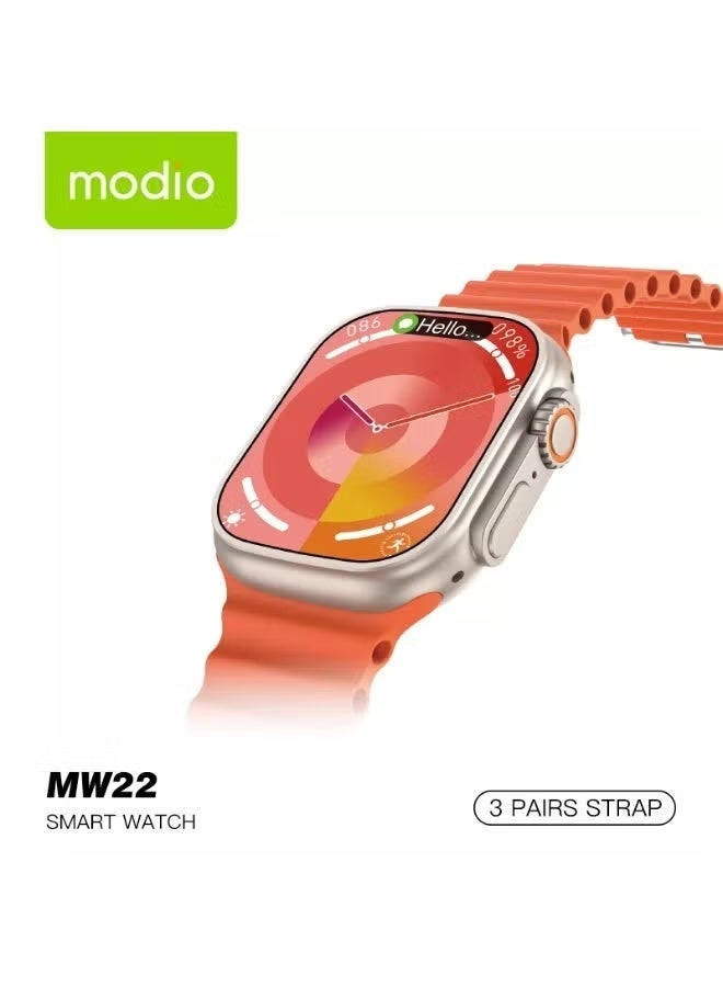 Modio MW22 Smart Watch with 2.2 Inch Full Screen, Supports Health Tracking and Sport Modes, Supports Smart Notifications and Alerts, Powerful Battery, Stylish and Modern Design, 3 Attachments for Switching, - Image 2