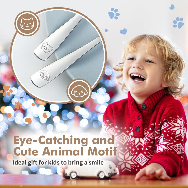 DRKIO طقم أدوات تناول الطعام للأطفال من DRKIO من الفولاذ المقاوم للصدأ - 12 قطعة طقم أدوات مائدة للأطفال آمن للطعام مع شوك صغيرة وملاعق آمنة للغسل في غسالة الصحون ومصقولة بمرآة - Image 5