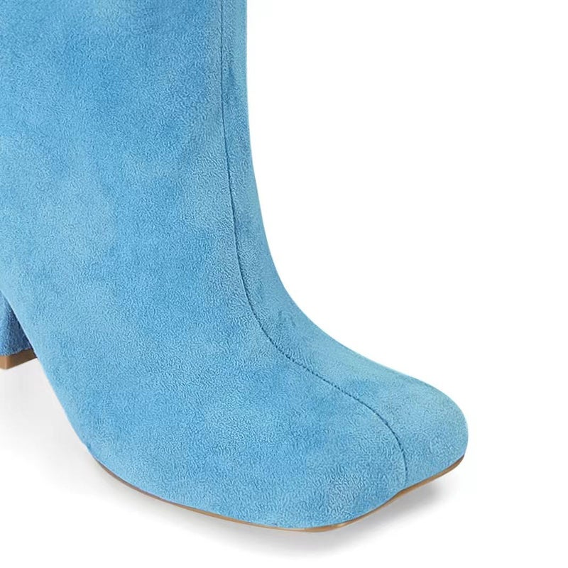 Wnshonzy Suede Knee High Boots for Women Wide Calf Kitten Heels Square Toe Tall Stiletto Long Soft Fall Boot Pull on Fashion Casual Cute Blue - Image 5