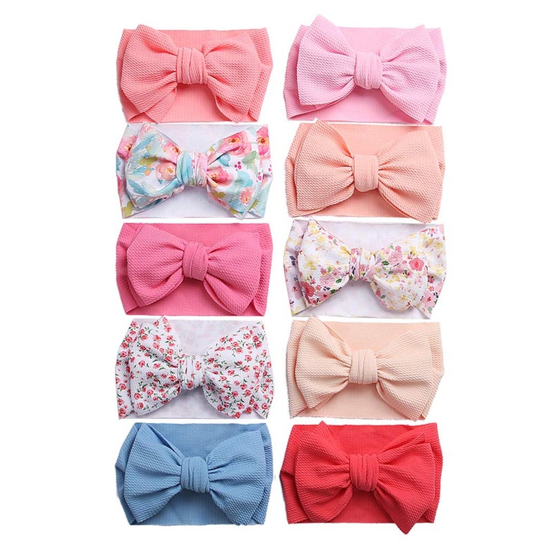 KIDOCHEESE Big Bows Hairbands Soft Polyester Nylon Hairband with Large Bows for Baby Girls Newborn Infant Toddlers Kids 10 Colors in 1 Package - Image 3