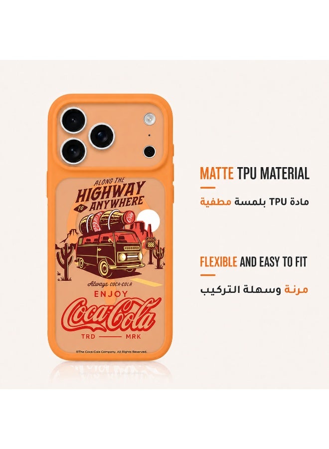 Coca-Cola iPhone 17 Pro Max Magnetic Phone Case, Slim Protective Cover with Highway Adventure Artwork, Raised Camera Protection, Matte TPU, Orange - Image 5