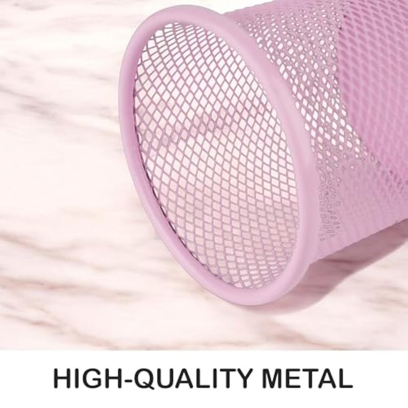 Mesh Pen Holder – Stylish Pencil Holder for Office Desk, Makeup Brush Organizer, Multipurpose Metal Pen Holder for Study Table & Workstation | Pink - Image 5