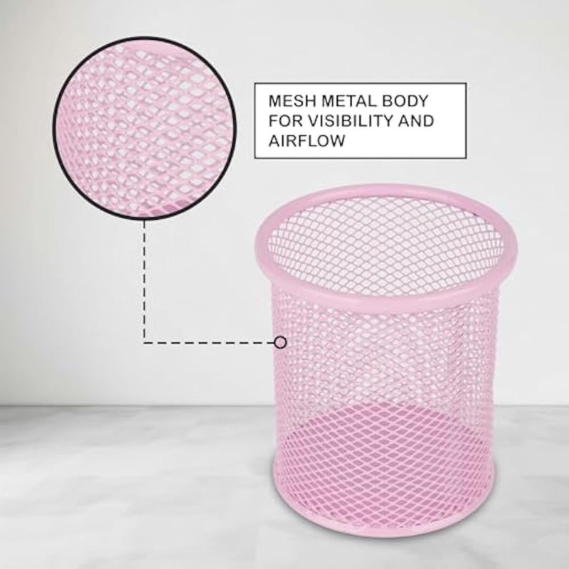 Mesh Pen Holder – Stylish Pencil Holder for Office Desk, Makeup Brush Organizer, Multipurpose Metal Pen Holder for Study Table & Workstation | Pink - Image 3