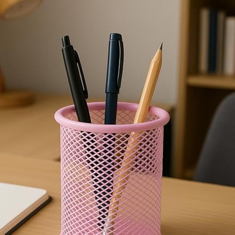 Mesh Pen Holder – Stylish Pencil Holder for Office Desk, Makeup Brush Organizer, Multipurpose Metal Pen Holder for Study Table & Workstation | Pink - Image 2