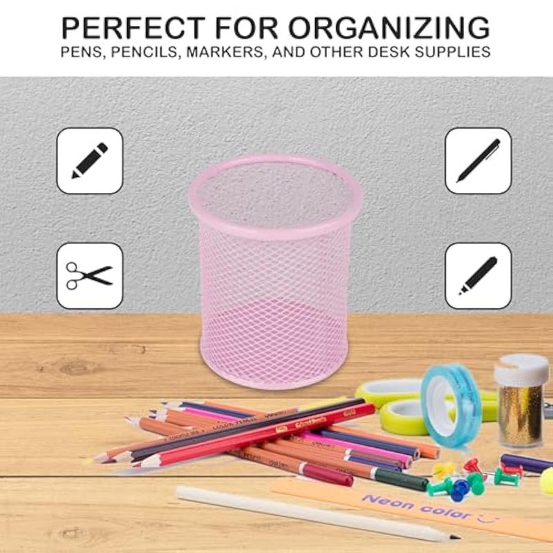 Mesh Pen Holder – Stylish Pencil Holder for Office Desk, Makeup Brush Organizer, Multipurpose Metal Pen Holder for Study Table & Workstation | Pink - Image 4