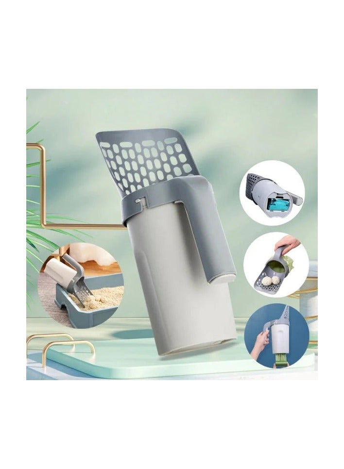 Cat Litter Scoop, Plastic One-piece Cat Litter Shovel Scooper with Waste Container, Pet Garbage Cleaning Tools - Image 1