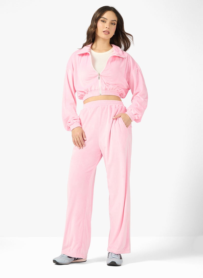 جينجر بدلة رياضية بغطاء رأس وسحاب من المخمل - Image 1