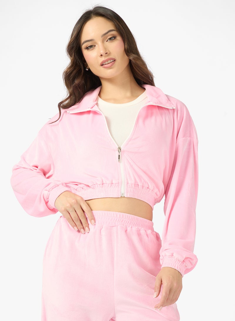 جينجر بدلة رياضية بغطاء رأس وسحاب من المخمل - Image 3