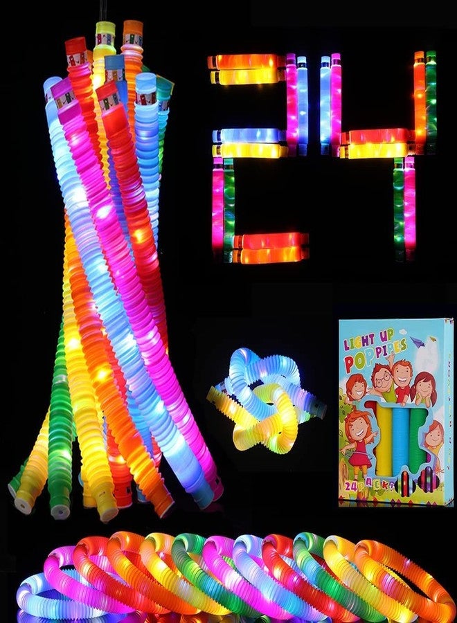 Aganta LED Light Up Pop Tubes Sensory Toys, Fine Motor Skills & Learning for Toddlers, Fidget Toys for Sensory Kids and Stocking Stuffers for Kids Learning Toys Party Pop Tubes (Pack of 24) - Image 1