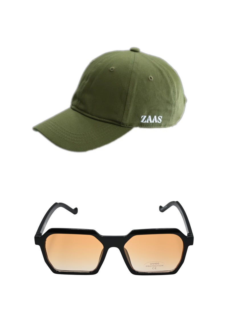 Zaas Sunset Drift Gradient Sunglasses & Olive Green Baseball Cap Combo for Women | Lightweight Adjustable Cotton Hat with UV Protection | Vintage-Inspired Gradient Lens for Travel, Beach & Daily Wear - Image 1