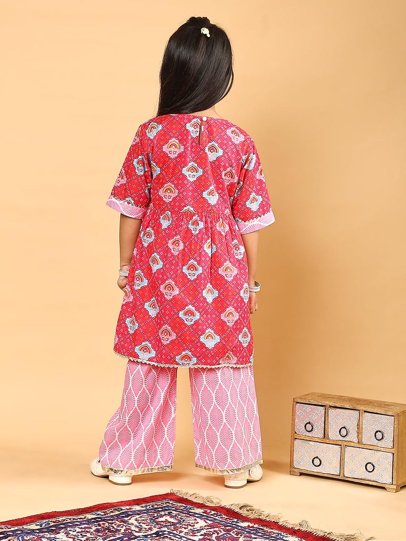 superminis Baby Girls Cotton Printed Kurti With Gota Work And Straight Palazzo Co-Ord Set (6-12 Months, Pink) - Image 3