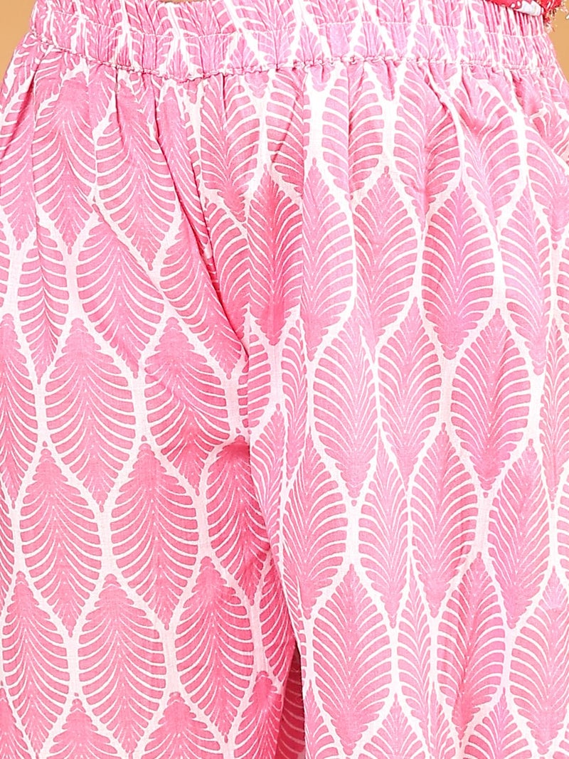 superminis Baby Girls Cotton Printed Kurti With Gota Work And Straight Palazzo Co-Ord Set (6-12 Months, Pink) - Image 5
