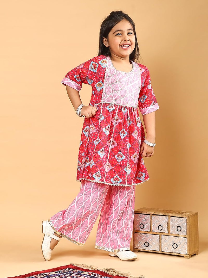 superminis Baby Girls Cotton Printed Kurti With Gota Work And Straight Palazzo Co-Ord Set (6-12 Months, Pink) - Image 4