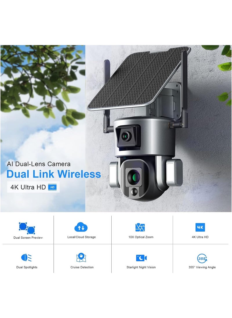 FIPKA - 4K Solar Security Cameras Wireless Outdoor with Wireless 2.4G Wi-Fi 360° View, Solar Security Camera with AI Motion Detection, Infrared Night Vision,10x Optical Zoom, PTZ Control, 2-Way Talk, IP66 - Image 1