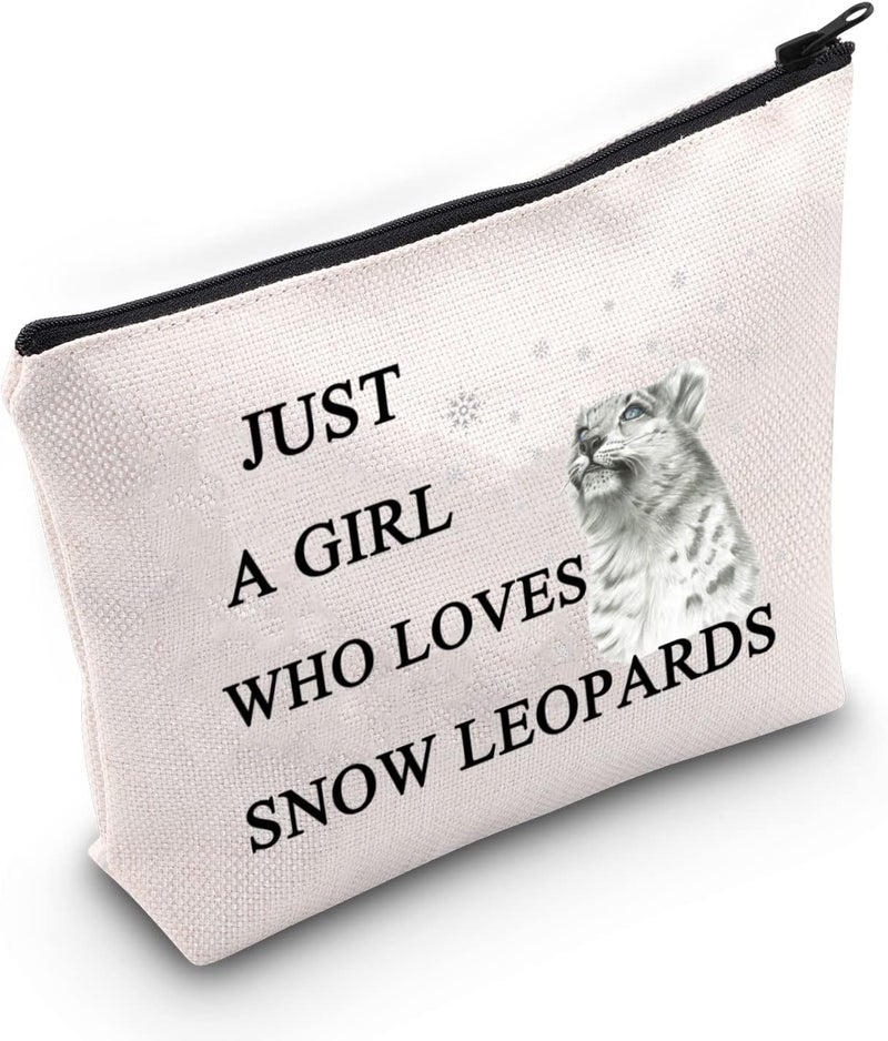 G2TUP Snow Leopards Lover Gift Who Loves Snow Leopards Makeup Bag Wild Cat Big Cat Cosmetic Bag Animal Lover Gift Zipper Travel Pouch (Loves Snow Leopards White Bag)