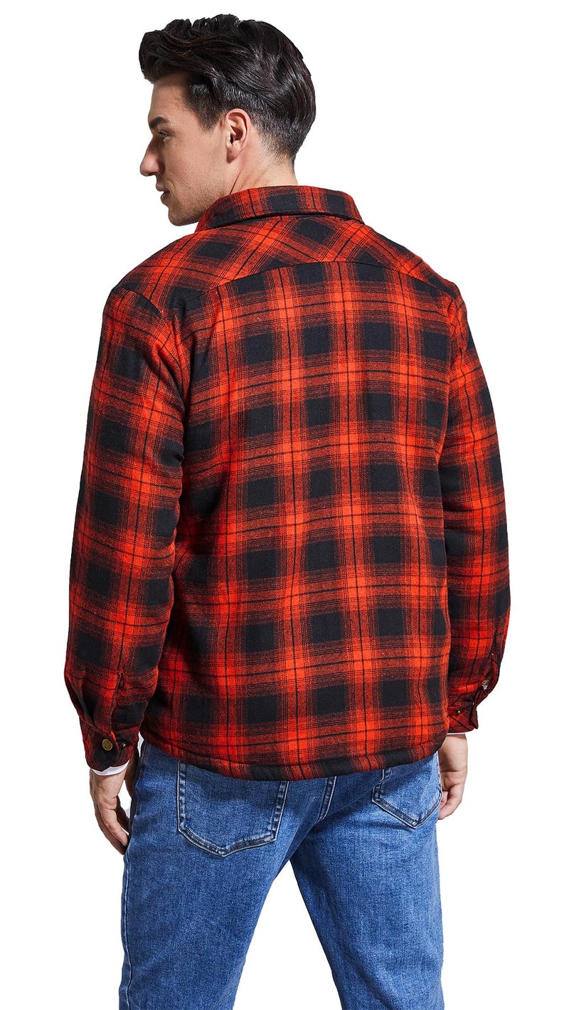 Puwasa Men's Sherpa Lined Cotton Flannel Shirt Jacket Plaid Button Up Jacket Coat for Men with Pocket Red Large - Image 5