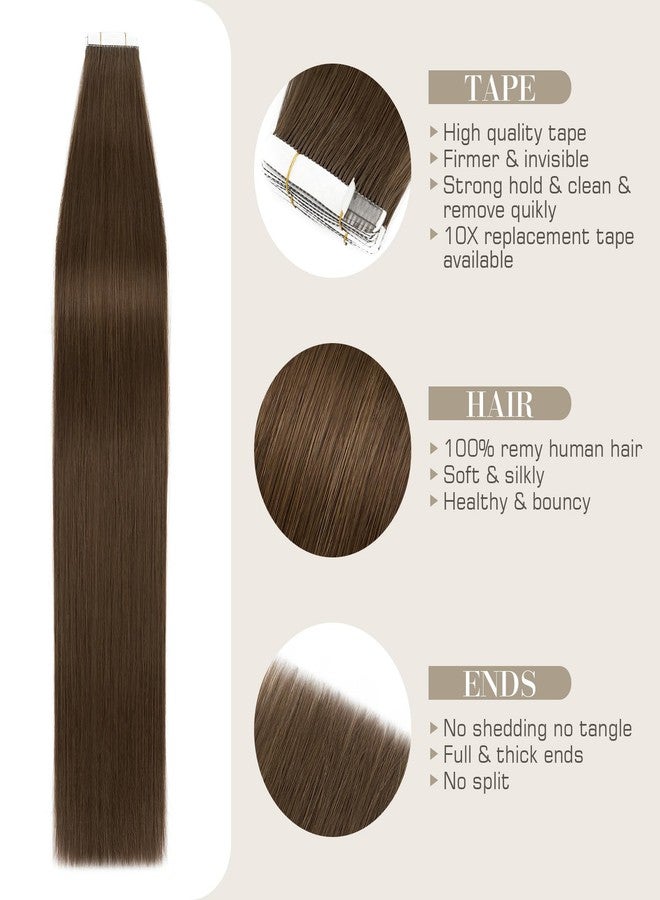 S-noilite Tape in Hair Extensions Human Hair,20 inch Upgraded Double Needle Human Hair Tape in Extensions Seamless Invisible Tape in Hair Extensions Human Hair 50g 20pcs (#2 Dark Brown） - Image 4