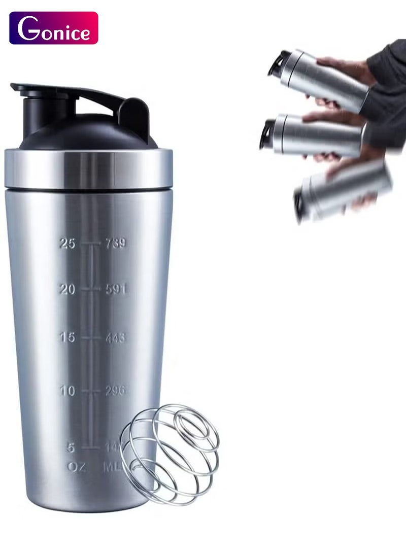 Gonice Shaker Bottle with Wire Whisk, Protein Shaker Bottle for Protein Mixes, Stainless Steel Shaker Bottle, Metal Shaker Bottle,Large Shaker Bottle - Image 1