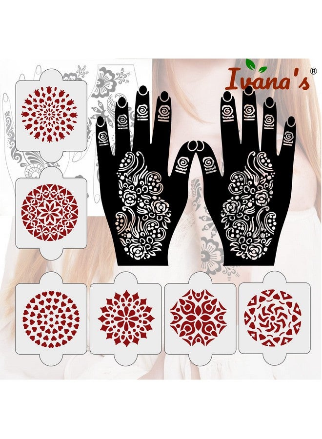 ivana's Ivana's Pack of 8 Pcs (2 Pcs Heena Stencil Tatto + 6 Pcs Laser Cut PVC Reusable Heena Stencils), Heena Mehandi Sticker,Mehandi Stickers for Full Hand for Women, Girls and Kids, Easy to Apply,IVNH-1018  - Image 5