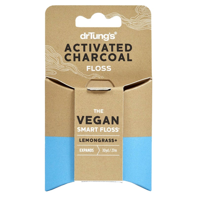 drTung's DrTung's Vegan Activated Charcoal Floss - Natural Dental Floss, Gentle on Gums, Expands & Stretches, BPA Free Floss - Lemongrass Flavor (Pack of 1) 