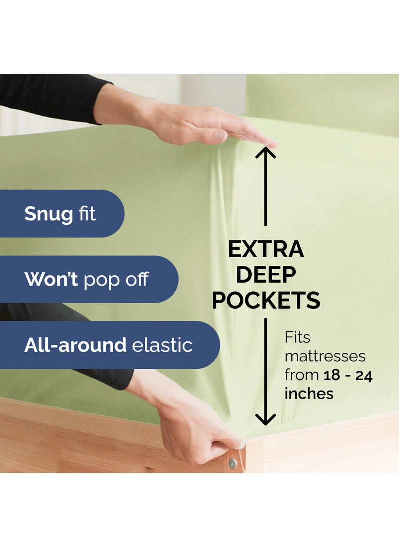 Extra Deep Split King Sheet Set - 7 Piece Breathable & Cooling Sheets - Hotel Luxury Bed Sheets Set - Easy Fit - Soft  Wrinkle Free & Comfy Sheets Set - Light Sage Sheet Set with Extra Deep Pockets