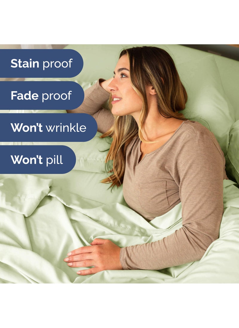 Extra Deep Split King Sheet Set - 7 Piece Breathable & Cooling Sheets - Hotel Luxury Bed Sheets Set - Easy Fit - Soft  Wrinkle Free & Comfy Sheets Set - Light Sage Sheet Set with Extra Deep Pockets