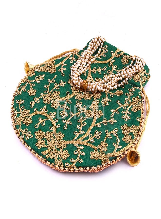 BINORI FASHIONS Rajasthani Style Royal Clutch Silk Batwa Bag Combo Khajoor Wristlets Ethnic Potli Combo For Women's Zari Work Potli Combo Bridal Potli Combo (Pack of 3) - Image 3