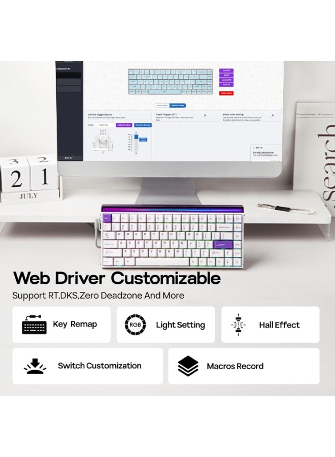 AULA لوحة مفاتيح الألعاب الميكانيكية السلكية HERO 84 HE مع إضاءة خلفية RGB بتنسيق إيقاع الموسيقى، مفتاح مغناطيسي Jade King، معدل استقصاء 8K، معدل مسح 128K، تصميم مدمج بـ 84 مفتاح لجهاز الكمبيوتر/اللابتوب - Image 3