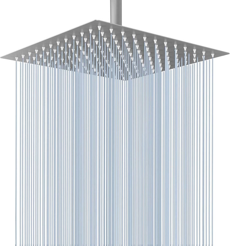 Voolan Rain Shower Head - High Flow Large Rainfall Shower Heads Made of Stainless Steel - Waterfall Bathroom Square Showerhead - Ceiling or Wall Mount (12" Brushed Nickel) - Image 1