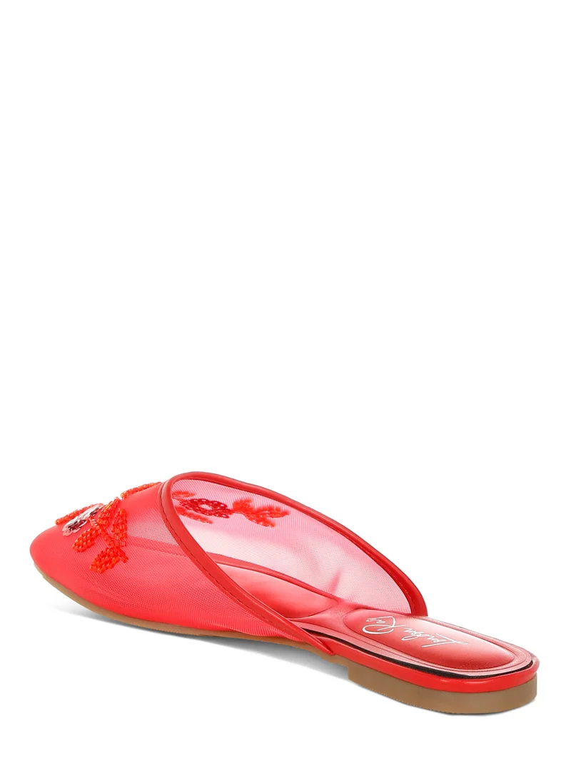 London Rag Mesh Sequin Beaded Mules in Red