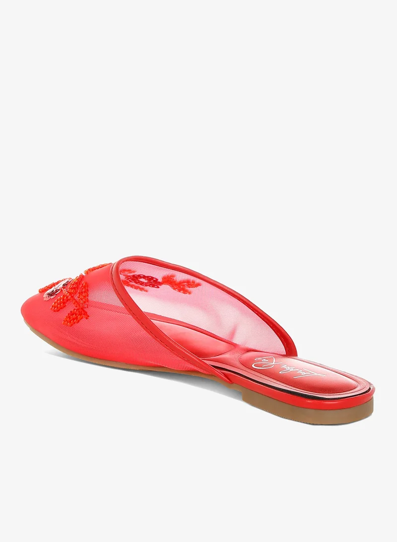 London Rag red Mesh Sequin Beaded Mules in Red for Women | Best Price UAE