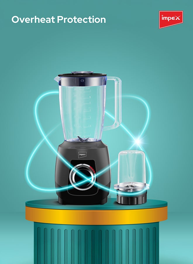Impex 2-in-1 Electric Blender | Mixer Grinder With 1.8L Blender Jar + Grinder Jar | Countertop Blender With 2 Speeds + Pulse Control | 6Pcs Stainless Steel Blades, Powerful Motor with Overheat Protection, Safety Switch | Durable & Easy to Use 1.8 L 650 W BL3501A Black and Grey - Image 5