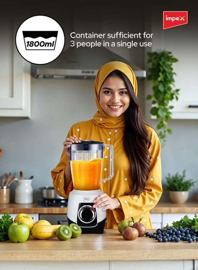 Impex 2-in-1 Electric Blender | Mixer Grinder With 1.8L Blender Jar + Grinder Jar | Countertop Blender With 2 Speeds + Pulse Control | 6Pcs Stainless Steel Blades, Powerful Motor with Overheat Protection, Safety Switch | Durable & Easy to Use 650W 1.8 L 650 W BL3501A Black and Grey - Image 5