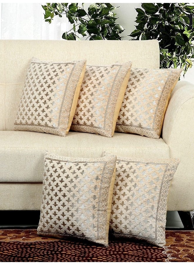 LOOMLYFE Jacquard Geomteric Cushion Covers 16 Inch X 16 Inch Set Of 5 Ethnic Motifs Cushion Covers,Design- Star,Color- Beige, 240 TC - Image 1