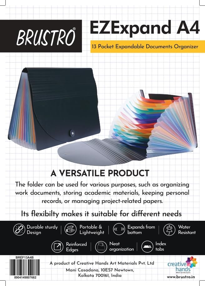 Brustro EZExpand A4 Folder 13 Pocket Expanding File Folder, Letter Size Accordion Document Organizer for School, Home & Office - Image 5