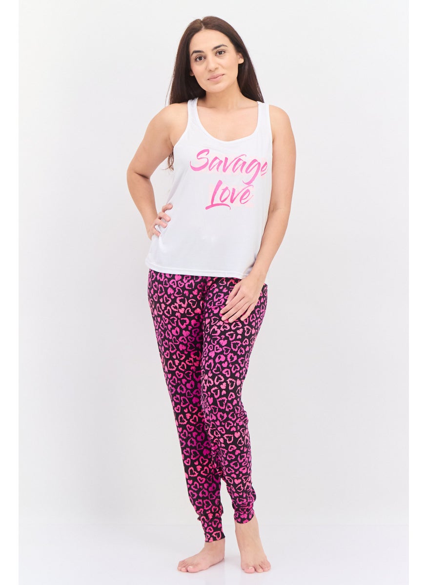 French Affair Women 2 Pieces Set Graphic Print Pajama, White Combo  - Image 1
