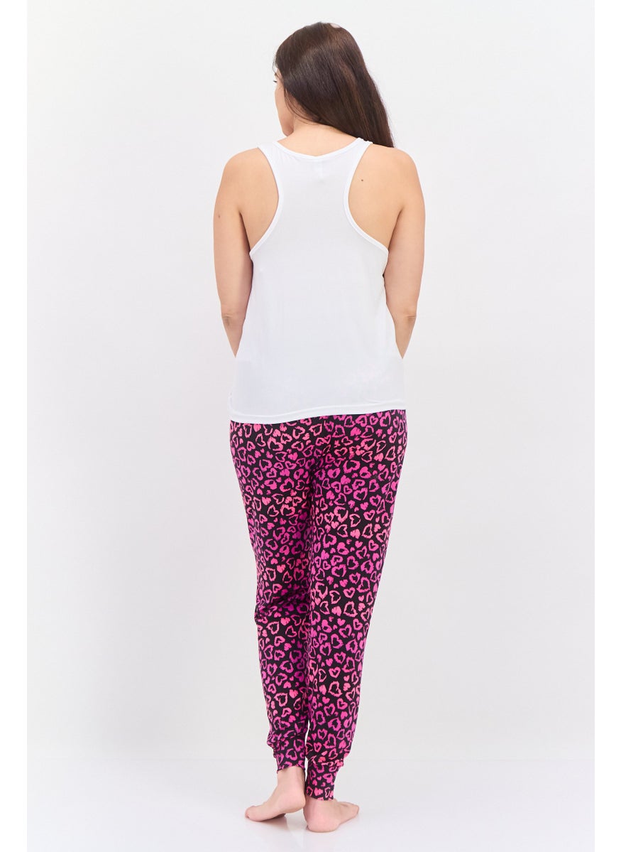 French Affair Women 2 Pieces Set Graphic Print Pajama, White Combo  - Image 4