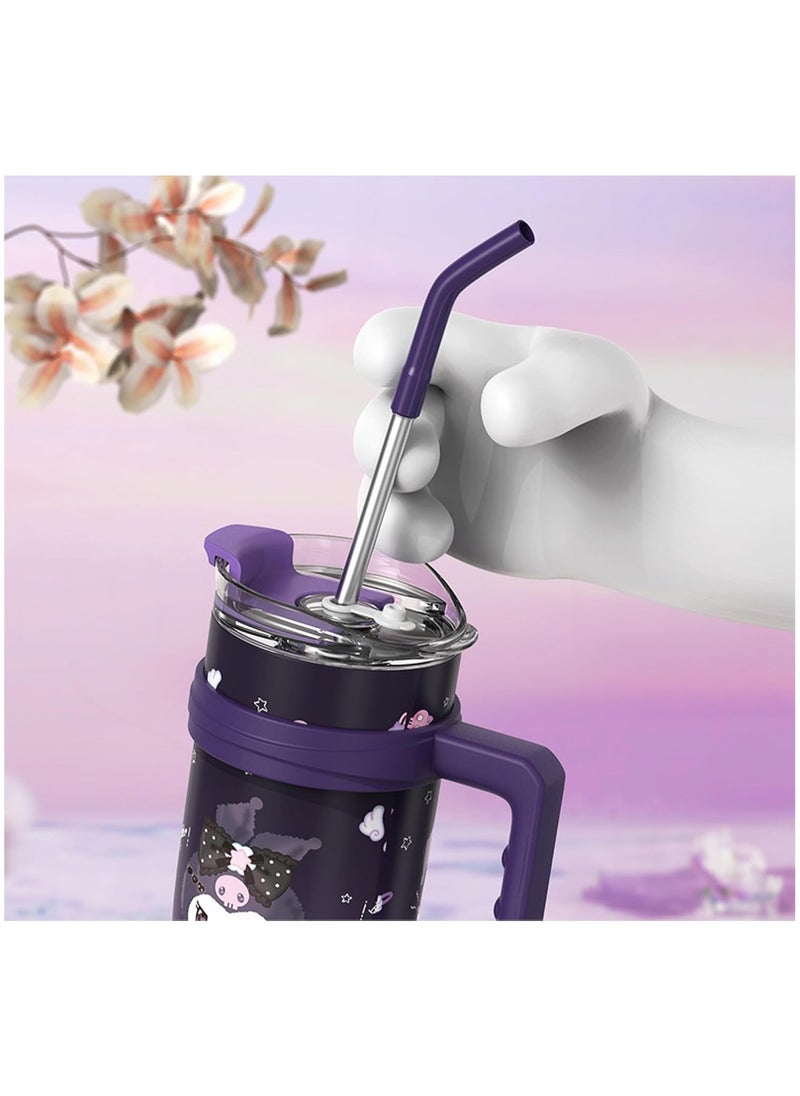 General Kuromi Stainless Steel Insulated Mug with Lid, Straw and Handle 1200ml - , Purple  - Image 4