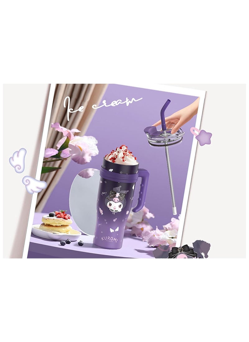 General Kuromi Stainless Steel Insulated Mug with Lid, Straw and Handle 1200ml - , Purple  - Image 5