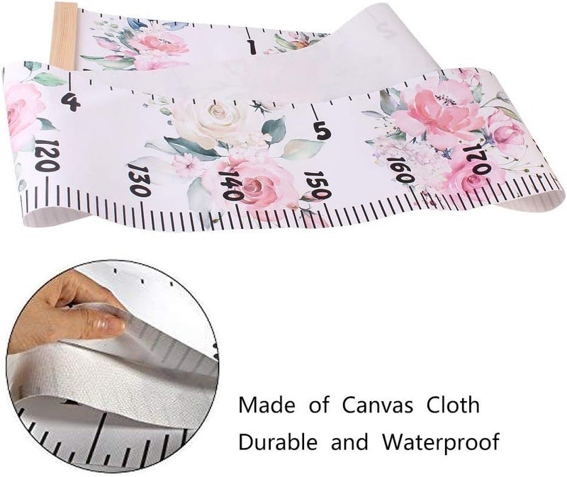 MinoMia Kids Growth Chart, Wood Frame Fabric Canvas Height Measurement Ruler from Baby to Adult for Child's Room Decoration 7.9 x 79in (7.9 x 79in, Flowers) - Image 1
