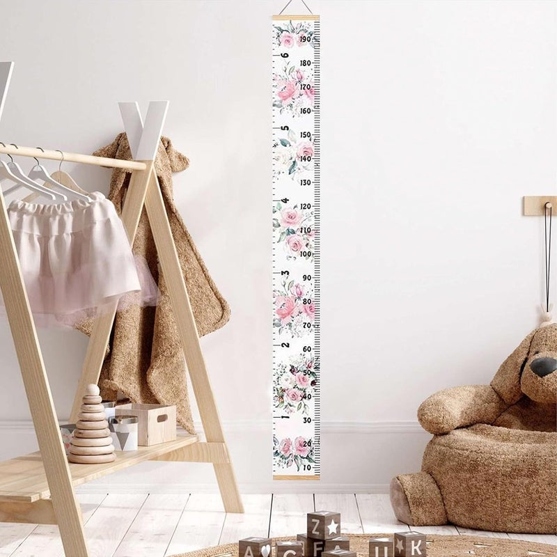 MinoMia Kids Growth Chart, Wood Frame Fabric Canvas Height Measurement Ruler from Baby to Adult for Child's Room Decoration 7.9 x 79in (7.9 x 79in, Flowers) - Image 3