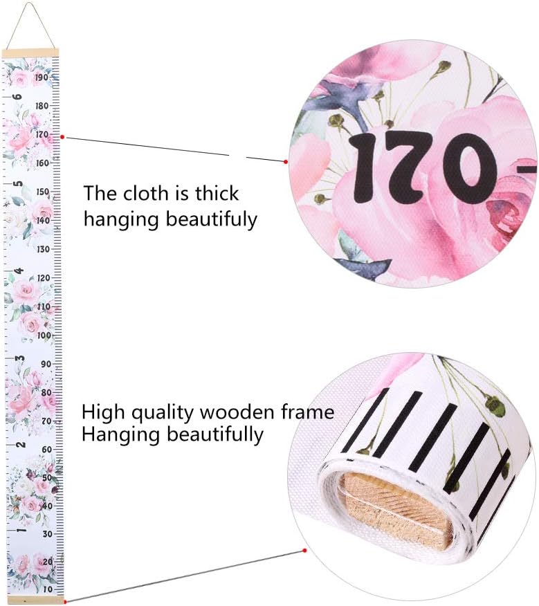 MinoMia Kids Growth Chart, Wood Frame Fabric Canvas Height Measurement Ruler from Baby to Adult for Child's Room Decoration 7.9 x 79in (7.9 x 79in, Flowers) - Image 5
