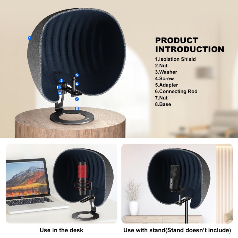 Aokeo Microphone Isolation Shield,Aokeo 2024 Professional Recording Studio Equipment,360° Music Studio Mic Shield,Suitable for of Blue Yeti, Snowball iCE, HyperX QuadCast, SoloCast,Etc Recording Microphones - Image 2