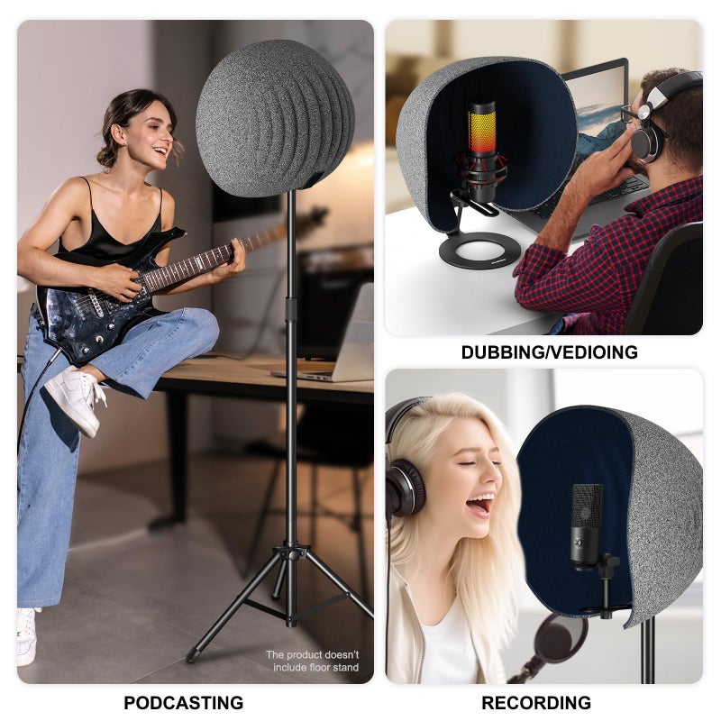 Aokeo Microphone Isolation Shield,Aokeo 2024 Professional Recording Studio Equipment,360° Music Studio Mic Shield,Suitable for of Blue Yeti, Snowball iCE, HyperX QuadCast, SoloCast,Etc Recording Microphones - Image 4