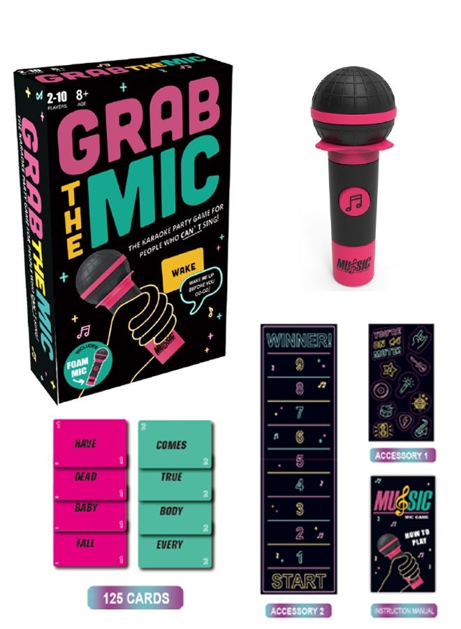 Grab The Mic Family Karaoke Card Game - Hilarious Party Game for 8+ Year Olds, 2-10 Players - 250 Lyrics on 125 Cards with Funny Challenges, 'Bad Singer' Bonuses - Perfect for Game Nights, Birthday Parties, Family Reunions & Kids Gifts - Image 1