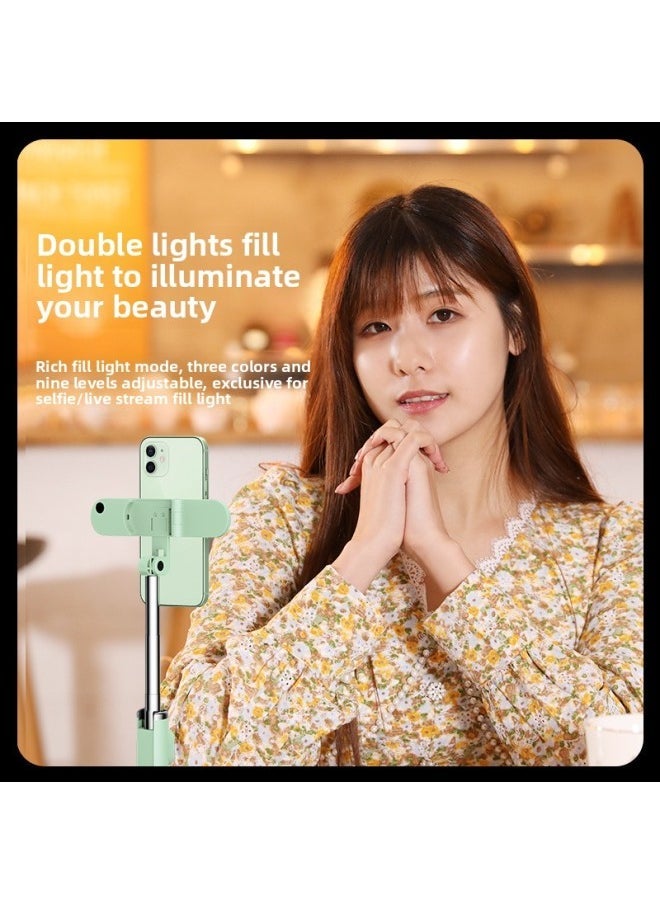 Bluetooth Multi-function Mini Remote Control Mobile Phone Selfie Stick Bracket Dual Fill Light Integrated Live Camera Tripod-Color:Red Strawberry [double Fill Light]]