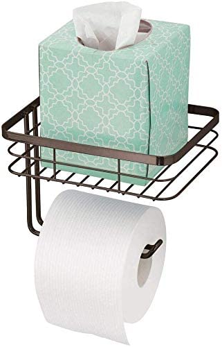 Indian Decor 51200 Metal Wall Mount Toilet Tissue Paper Holder for Mobile Phone Storage/Storage Shelf, Steel, Black, Pack of 1 - Image 1